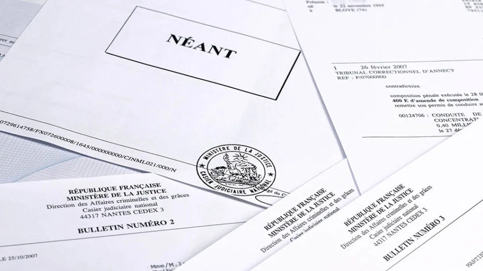 Bulletin n°2 du casier judiciaire portant la mention Néant